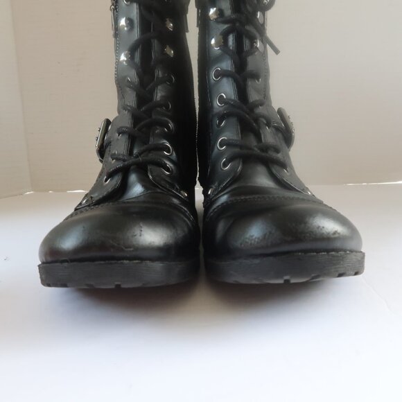 G by Guess Quilted Lace Up Biker Boots Sz 8.5 Black Buckle Grunge Combat Booties - Picture 2 of 14